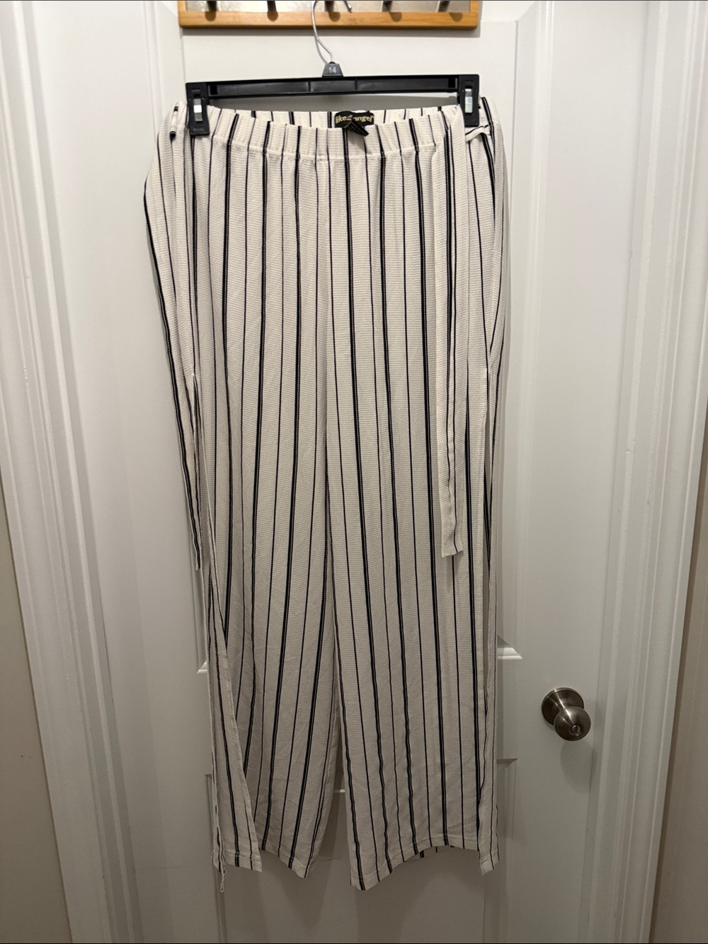 like an angel White with Black Vertical Stripes - flowy polyester pants